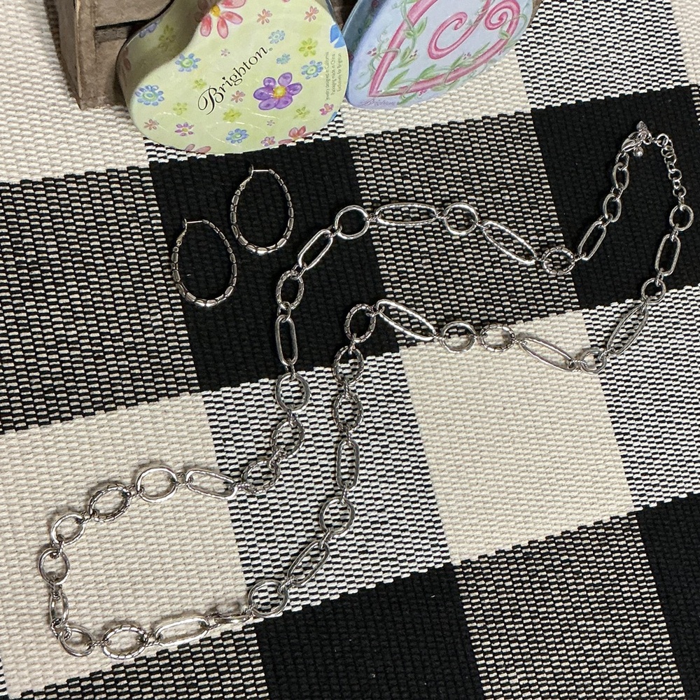 Brighton like new pebble oval hoop silver matching earrings necklace bundle lot